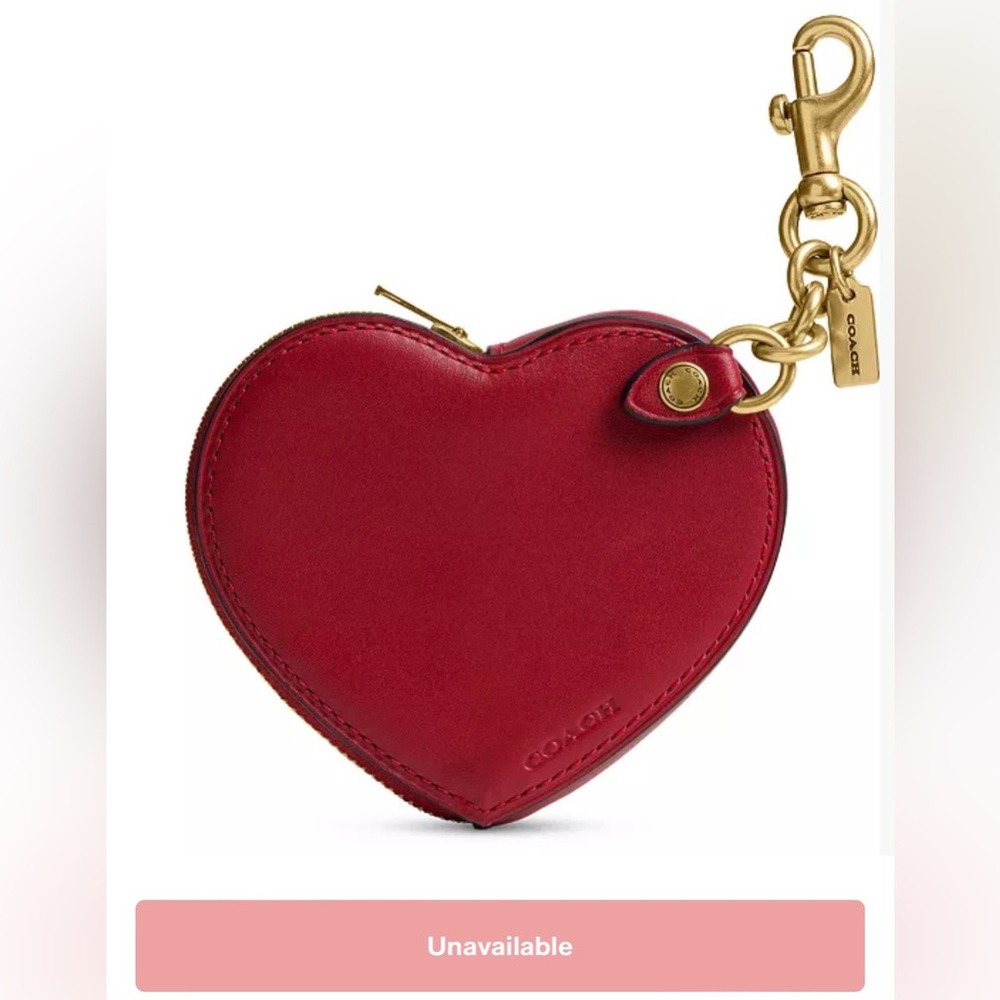 Coach Red Heart Leather Keyring Coin Pouch with Gold Hardware (Open to Offers)